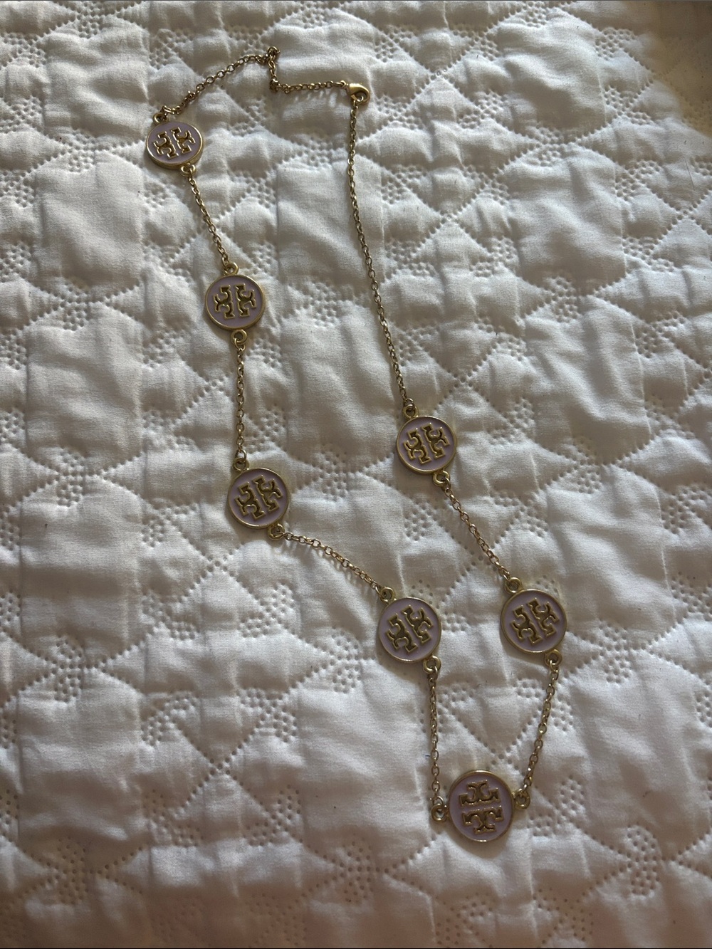 Gold Chain Necklace with Light Pink Enamel Logo Medallions
